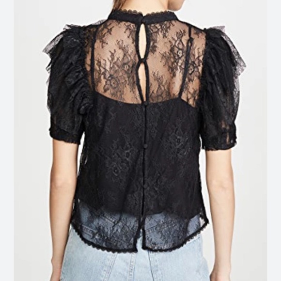 NWT FREE PEOPLE Secret Admirer blouse, black lace, puff sleeve, women’s size S - Picture 4 of 9
